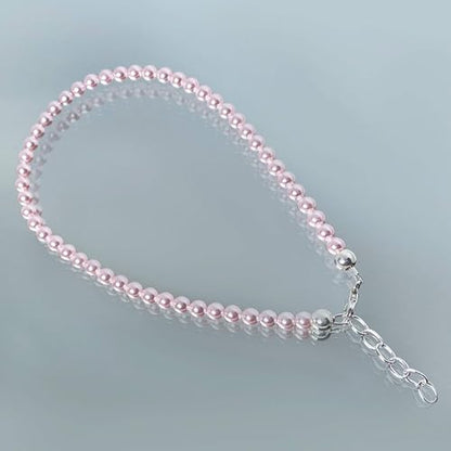 Gem Avenue .925 Silver Round Faux Pearl Adjustable Anklet with 9 to 10 inch Long - color: White