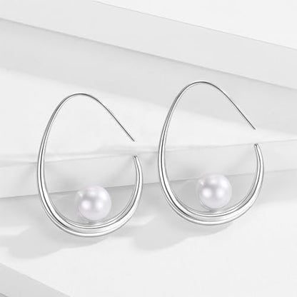 14k Gold Plated Lightweight Pearl Earrings,Trendy Jewelry,Teardrop Hoop Earrings for Women,Pearl Drop Earrings,Elegant Jewelry for Gifts - color: silver drop pearl
