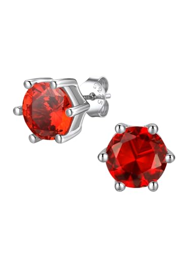FindChic 2 Carat Birthstone Stud Earrings for Women, Round/Heart/Princess Cut Stud Earrings, Hypoallergenic Studs with 925 Sterling Silver Posts, 12 Months Birthday Jewelry Gift - color: 07. July-Ruby(Round Cut )