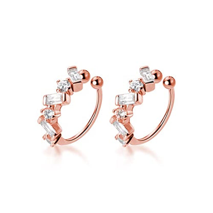 SLUYNZ 925 Sterling Silver CZ Cuff Earrings for Women Small Hoop Earrings No Piercing Cartilage Earrings - color: C-Rose Gold Plated