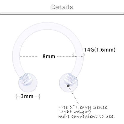 18G 16G 14G Plastic Septum Rings Flexible Lip Rings Hoops Septum Nose Rings Smiley Piercings Acrylic Horseshoes Cartilage Helix Rook Daith Earrings Piercing Retainer for Work 8mm 10mm 12mm - color: 14G-8mm(5/16") Hoop