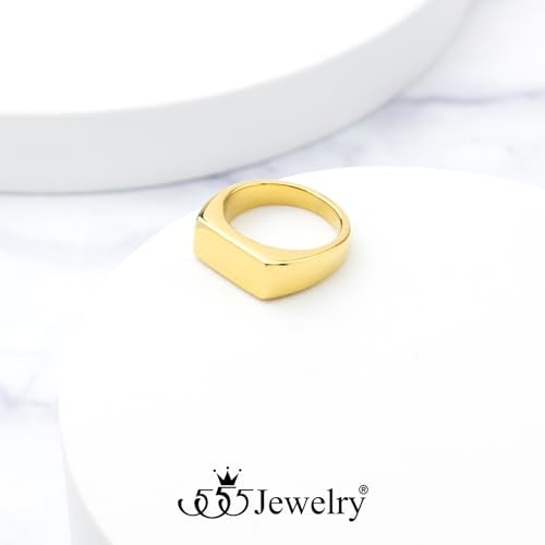 555Jewelry Stainless Steel Solid Plain High Polish Round Signet Ring for Men - color: Rectangle Gold