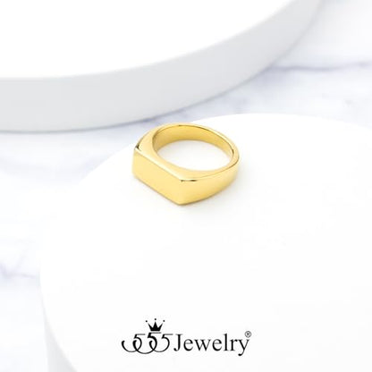 555Jewelry Stainless Steel Solid Plain High Polish Round Signet Ring for Men - color: Rectangle Gold