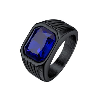 Cubic Zirconia Rings for Men Women Stainless Steel Birthstone Ring Square Cut Statement Jewelry Size 7-14 - color: Black-Green Stone, size: 09