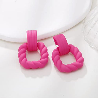 RUOFFETA Rectangle Earrings for Women, Acrylic Square Earrings Twisted Geometric Statement Jewelry - color: Hot Pink
