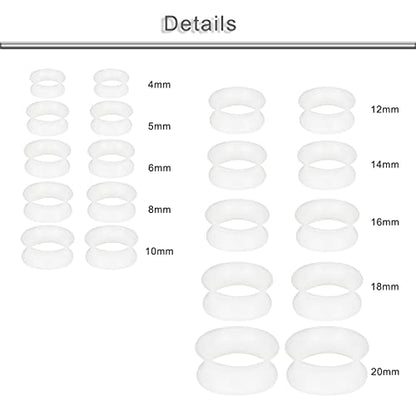 6G-25mm Thin & Thick Silicone Ear Gauges Stretching Kit Flexible Tunnels Plugs for Ear Expander Gauge Earlets Plug Set Gauges Kit - style: White-Mix Size-6G-20mm