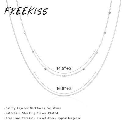 Freekiss Layered Necklace Set for Women Stackable | Herringbone Snake Cuban Rope Chain, Dainty Choker, Layered Stackable, Non Tarnish, Hypoallergenic, Adjustable 14-18.5" - color: Silver, style: Layer Beaded Choker+1.5mm snake