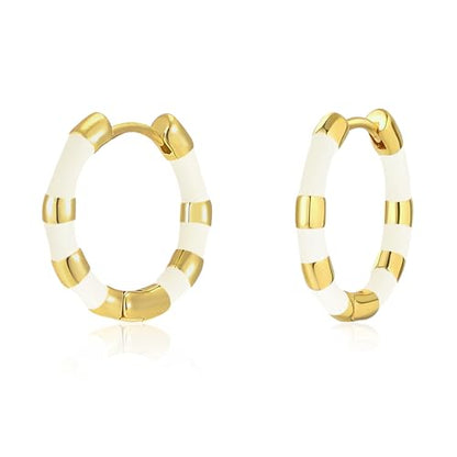 Milan Chiva 14K Gold Plated Small Huggie Dangle Earrings | Lightweight Trendy Heart Dainty Jewelry Hypoallergenic Chunky Gold Hoops Earrings Jewelry Mothers Day Gift for Women - color: E-White
