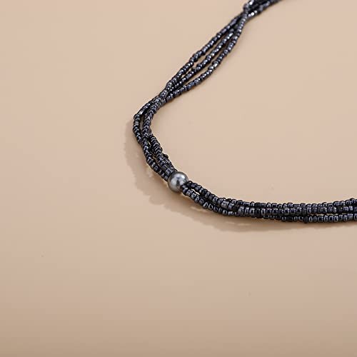 Aimimier Bohemian 3-Strand Faux Pearl Knot Beaded Necklace - color: Gray