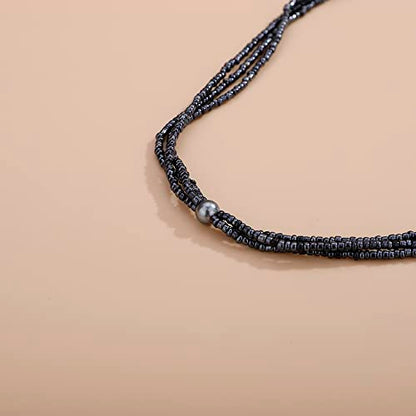 Aimimier Bohemian 3-Strand Faux Pearl Knot Beaded Necklace - color: Gray