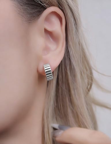 FAN&LOUIS Gold Silver Clip On Hoop Earrings, 14K Chunky Gold Small Hoops Lightweight Clip-On Earrings for Women Trendy│Chic Boho Ribbed Croissant Scallop Statement Clip Earrings Teen Gifts - style: Gold and Silver