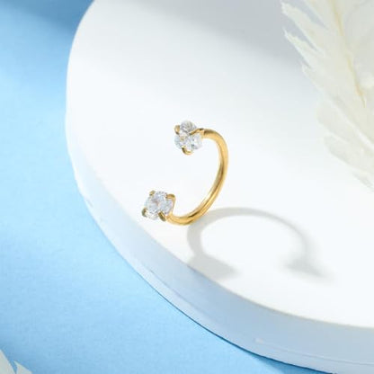 18G 20G Horseshoe Nose Rings Studs,Surgical Steel Nose Ring Pink Cubic Zirconia Nose Piercing,Internally Threaded Nose Rings For Women,Pink and Silver Zirconia - color: 18G-Gold-Round