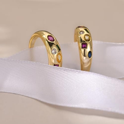 AllenCOCO Chunky Gold Plated Rings for Women - Trendy Cubic Zirconia 14k Gold Filled Stackable Rings - color: Multi-Stone Dome Ring