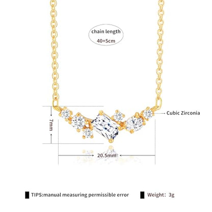 Gold Plated Pendant Necklaces for Women Cubic Zirconia Accent 18 Inch Adjustable Chain Hypoallergenic Gift for Wife Mom Birthday Valentines Day - style: Curved horizontal