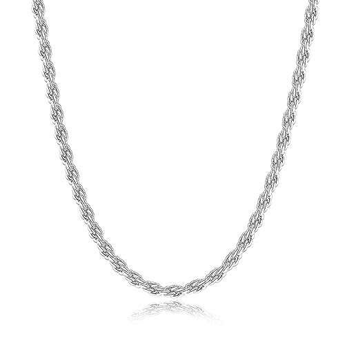 BRIJEWNES 925 Sterling Silver Clasp 2/2.5/3/4/5mm Silver Chain for Men Mens Necklace Rope Chain Necklace Diamond Cut Silver Mens Chain Necklace 16 18 20 22 24 26 28 30 Inches - size: 30, style: 3mm
