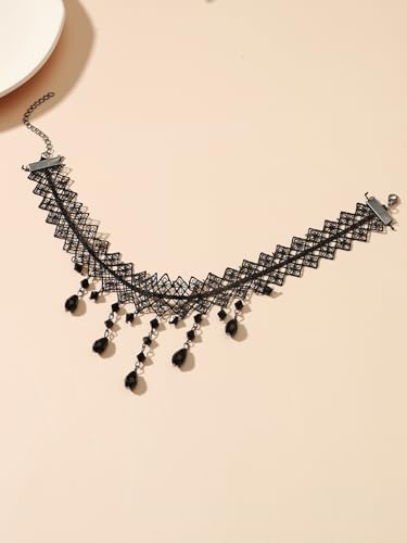 Gothic Necklace for Women Goth Lace Necklace Choker Halloween Witch Accessories Velvet Vampire Jewelry - color: Black