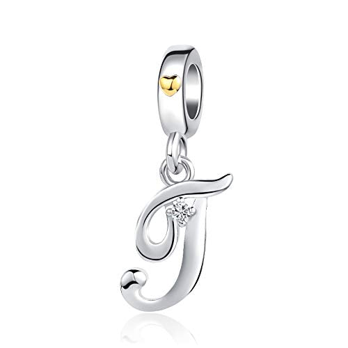 Silver Initial A-Z Letter Charm Compatible Pandora Charm Bracelets for Women Jewelry - style: T