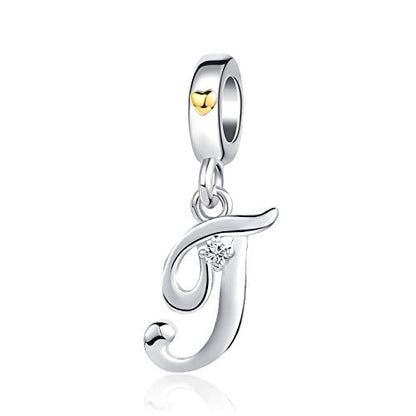 Silver Initial A-Z Letter Charm Compatible Pandora Charm Bracelets for Women Jewelry - style: T