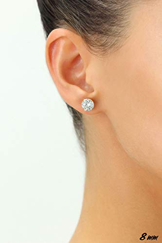 14k White Gold Solitaire Round Cubic Zirconia Stud Earrings with Pushbacks - style: 8mm