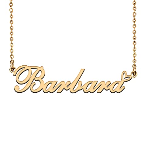 HUAN XUN Custom Name Necklace for Women Stainless Steel Customized Jewelry | 18k Gold Plated Nameplate Heart Pendant,Adjustable Delicate Chain,Personalized Gifts for Mother Day Christmas Birthday - color: Barbara - Gold