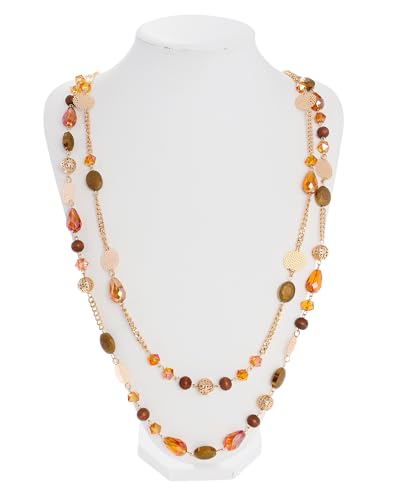 Bocar Long Necklaces for Women Trendy, Boho Layered Crystal Beaded Collar Necklaces for Women, Fashion Statement Necklaces Jewelry - color: Orange