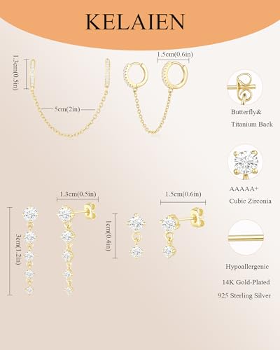 Gold Silver Earrings for Women Trendy 14K Gold Plated Dangle Hypoallergenic Cartilage Earrings Small 925 Sterling Silver Post Dainty Hoop Drop Pearl Earring Stacks Set Huggie Chain Earrings Jewelry - color: E-Chain Earrings-Gold