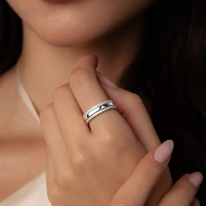 Purplepig Stackable Rings Non Tarnish, Two Tone CZ Eternity Band Set | 14K Gold & 925 Sterling Silver Plated, Waterproof, Wedding/Engagement/Promise Rings, Smart Ring Stackable Bands, Size 4-11 - color: Silver