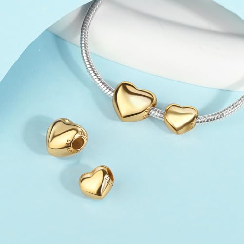 925 Sterling Silver Charms Pendants Mom Heart Dog koi fish Sea Turtle Football Charms for bracelet Pendants Beads Mom Sister Wife Family, Friends, Birthday gifts - style: Heart Bead-Gold