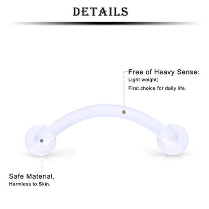 16G Clear Plastic Curved Barbells Eyebrow Ring Snake Eyes Tongue Rings Acrylic Bioflex Cartilage Helix Tragus Earrings Nipple Belly Lip Ring Piercing Retainer Length 6mm 8mm 10mm 12mm 36pcs - color: Glow In The Drak 6mm