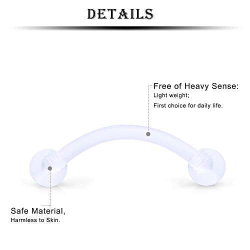 16G Clear Plastic Curved Barbells Eyebrow Ring Snake Eyes Tongue Rings Acrylic Bioflex Cartilage Helix Tragus Earrings Nipple Belly Lip Ring Piercing Retainer Length 6mm 8mm 10mm 12mm 36pcs - color: Glow In The Drak 8mm