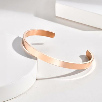 Stainless Steel Mens Cuff Bracelet : Minimal Cool Silver/Black/Gold Plated Open Metal Cuff Bangle Bracelets for Men,Mens Bracelet Jewelry Gift - color: Rose Gold Plated-Single, size: Medium( fit 5.5"-7.2" wrist)