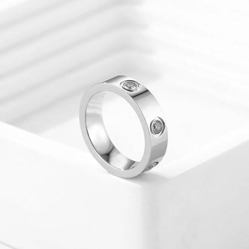 YCSLYW Ladies Stainless Steel Ring Love Friendship Ring Golden high polishing, low allergy Wedding Jewelry Valentine's Day Birthday Gift, 5-10 - color: Love Silvery, size: 8