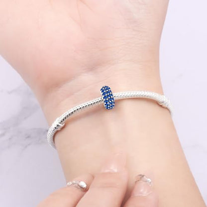 925 Sterling Silver Spacer Beads Charms for Bracelets & Necklaces Cute Charms Spacer Stopper Locating Buckle for Bracelets Retro Shaped Birthday Graduation Jewelry Gifts for Women Lover - color: Blue spacer bead
