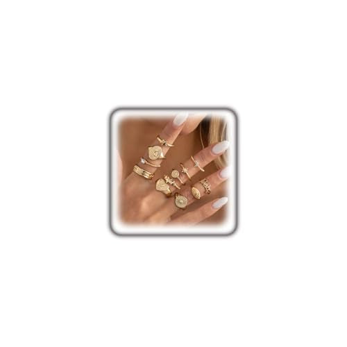 FUTIMELY Boho Retro Stackable Rings Sets for Women Knuckle Joint Finger Knuckle Nail Ring Sets Moon Stars Stack Preppy Statement Rings Cute Trendy Stuff Jewelry - style: G-12PC-Heart Rings