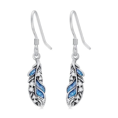 Dorunmo s925 Sterling Silver Western Dangle Drop Earrings Birthday Jewelry Gifts for Women - style: Turquoise Feather