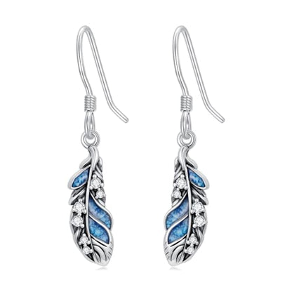 Dorunmo s925 Sterling Silver Western Dangle Drop Earrings Birthday Jewelry Gifts for Women - style: Turquoise Feather