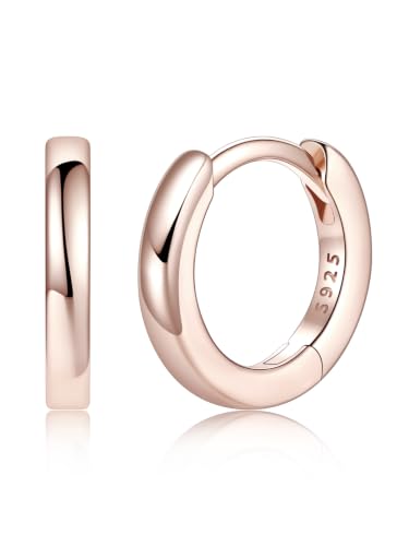 925 Sterling Silver Huggie Hoop Earrings, Small Silver Hoop Earrings for Women Hypoallergenic Huggie Lightweight Small Hoops Earring Cartilage Sleeper Earrings 6/8/10/12/14/16/18/20mm - color: Rose Gold, size: 8MM