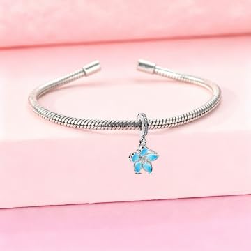 925 Sterling Silver Charms Pendants Mom Heart Dog koi fish Sea Turtle Football Charms for bracelet Pendants Beads Mom Sister Wife Family, Friends, Birthday gifts - style: Blue Flower Pendant
