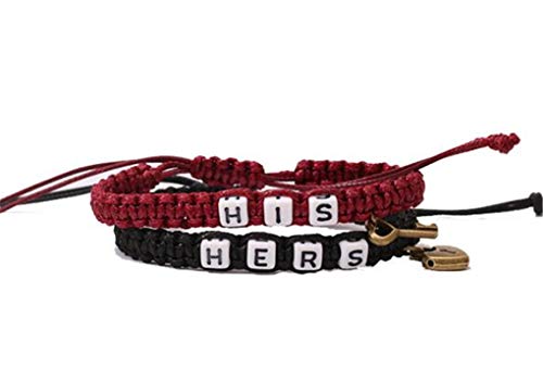 Kiokioa Couple Bracelets Key and Lock Braided Bracelet His and Hers Bracelets for Lover - color: Black and Red wine
