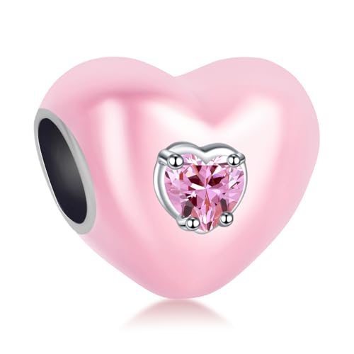 S925 Charms for Bracelets and Necklaces, Gifts for Mothers Nurses Day Graduation, for Girlfriend Family Friend, Bead Pendant, for Pandora, Silver 14K Gold Plated Enamel CZ, DIY Jewelry Making - style: 27 Pink Heart Charms with CZ