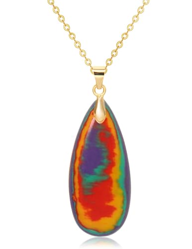 Stone Necklaces for Women Teardrop Gemstone Pendant Necklace Natural Stone Chain Necklaces - color: Flower Gold