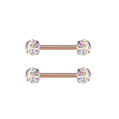 VCMART 12mm-18mm 14G Tongue Rings Nipple Straight Barbells Surgical Steel Body Piercing Jewelry - style: Style E3 -12pcs, rose gold