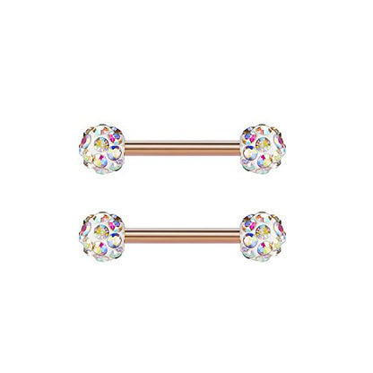 VCMART 12mm-18mm 14G Tongue Rings Nipple Straight Barbells Surgical Steel Body Piercing Jewelry - style: Style E3 -12pcs, rose gold