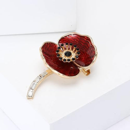Flower Brooch for Women Rhinestone Pearl Zirconia Flower Lapel Pin Birthday Holiday Gift for Mother Wife Girlfriend - color: 14 Poppy
