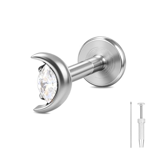 G23 Titanium Gold Filled 16G Cartilage Earring, 6mm 8mm - color: Moon, Silver, size: 6MM