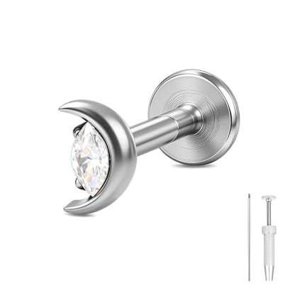 G23 Titanium Gold Filled 16G Cartilage Earring, 6mm 8mm - color: Moon, Silver, size: 6MM