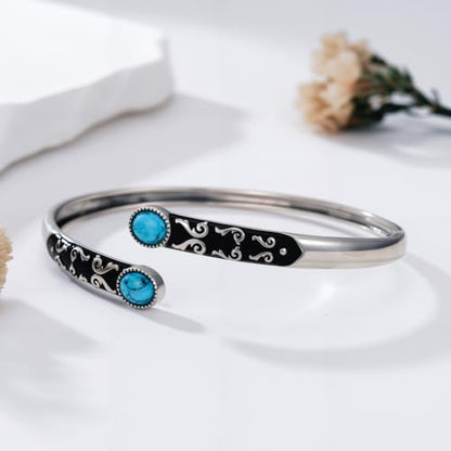 925 Sterling Silver Oval Turquoise Exquisite Cuff Bracelet Boho Style Adjustable Bracelet Jewelry Gifts for Women Mother - style: Cuff Bracelet 1