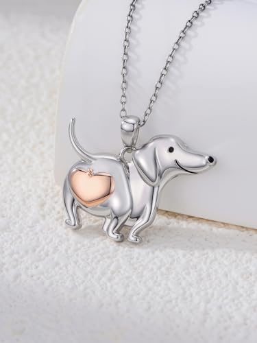 925 Sterling Silver Animal Necklace Heart Shape Dog/Rabbit/Cat Pendant Necklace for Women Animal Memorial Charm Jewelry Mother's Day Christmas Gifts - color: Weiner Dachshund-1