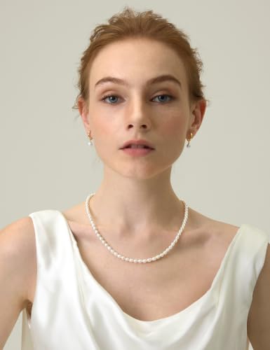 EAMTI Freshwater Cultured Pearl Necklace for Women, 3-4mm Dainty Pearl Beaded Choker, Classic Strand Necklace 16 Inch Layering Jewelry - color: 4.5-5mm-White
