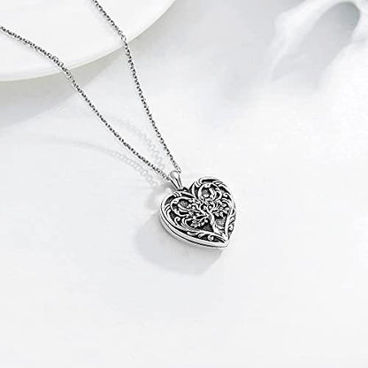 AILIN Heart Tree Of Life Necklace With Photo 925 Sterling Silver/Brass Customize Photo Pendant With Chain Back Engraved Locket With Picture Gifts For Women Mom Daughter Grandma